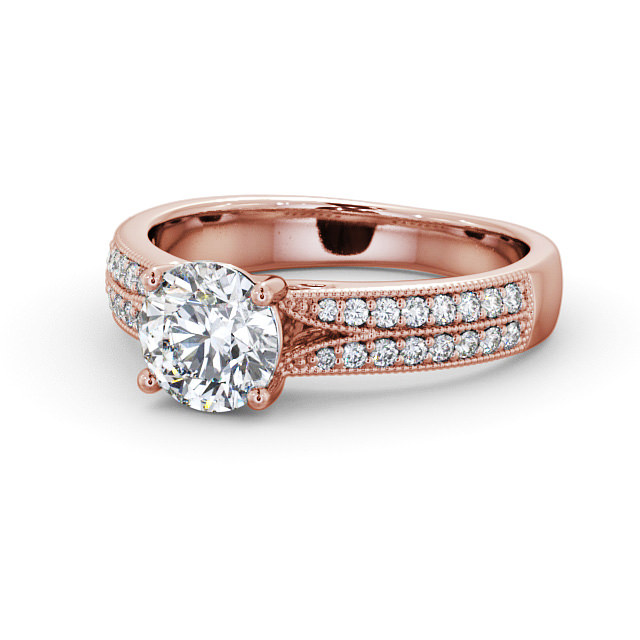 Vintage Style Engagement Ring 18K Rose Gold Solitaire With Side Stones - Kirin ENRD172_RG_FLAT