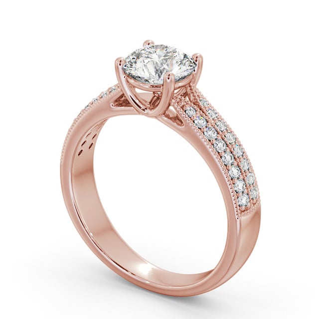 Vintage Style Engagement Ring 18K Rose Gold Solitaire With Side Stones - Kirin ENRD172_RG_SIDE