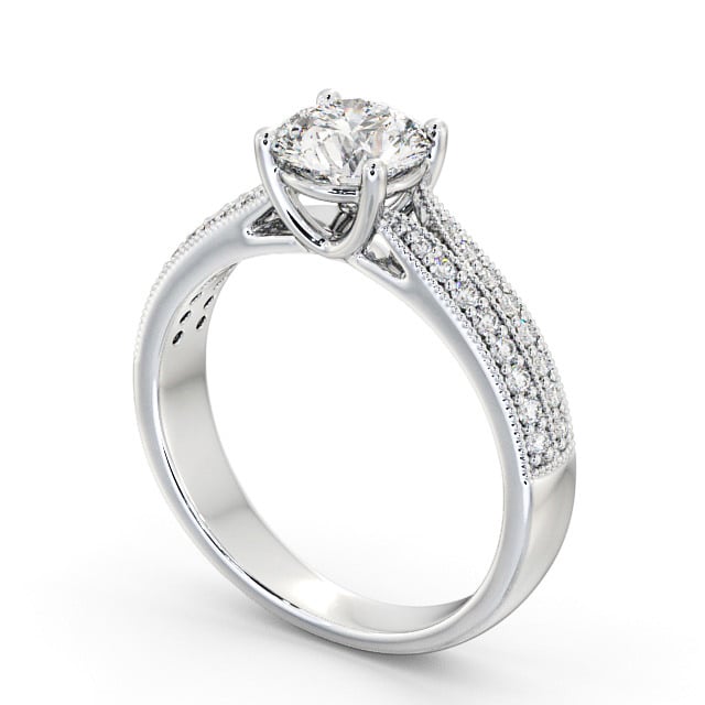 Vintage Style Engagement Ring 9K White Gold Solitaire With Side Stones - Kirin ENRD172_WG_SIDE