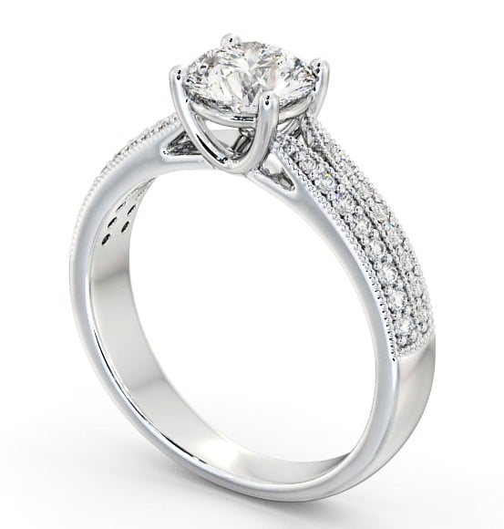  Vintage Style Engagement Ring 18K White Gold Solitaire With Side Stones - Kirin ENRD172_WG_THUMB1 