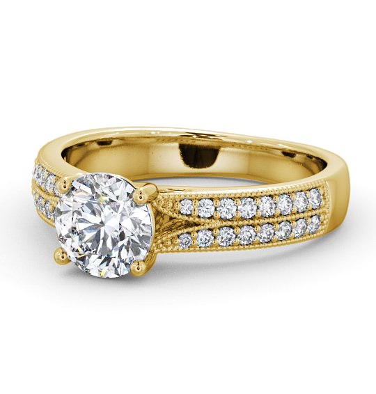 Vintage Style Engagement Ring 18K Yellow Gold Solitaire With Side Stones - Kirin ENRD172_YG_THUMB2 