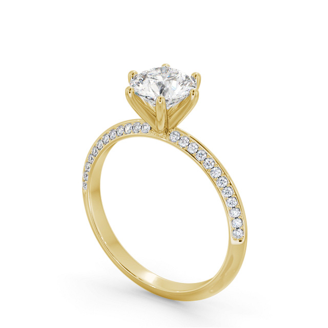 Round Diamond Engagement Ring 18K Yellow Gold Solitaire With Side Stones - Leela ENRD172S_YG_SIDE