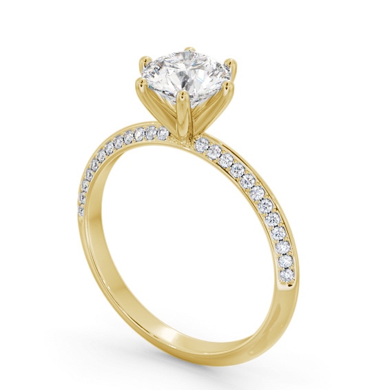 Round Diamond Engagement Ring 18K Yellow Gold Solitaire With Side Stones - Leela ENRD172S_YG_THUMB1