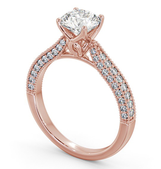 Vintage Style Exquisite Engagement Ring 18K Rose Gold Solitaire with Channel Set Side Stones ENRD173_RG_THUMB1 