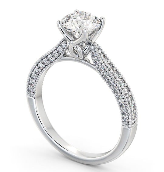  Vintage Style Engagement Ring 18K White Gold Solitaire With Side Stones - Elba ENRD173_WG_THUMB1 