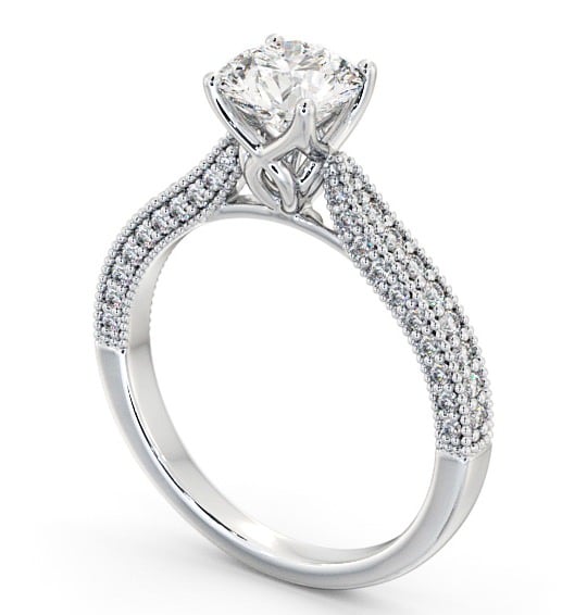 Vintage Style Exquisite Engagement Ring 9K White Gold Solitaire with Channel Set Side Stones ENRD173_WG_THUMB1 