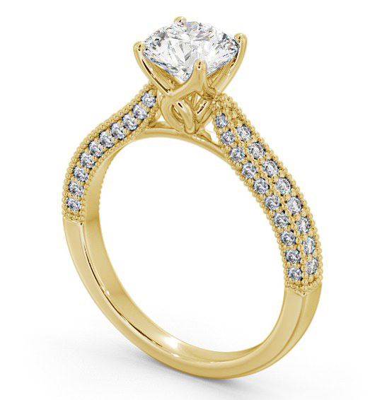 Vintage Style Exquisite Engagement Ring 18K Yellow Gold Solitaire with Channel Set Side Stones ENRD173_YG_THUMB1