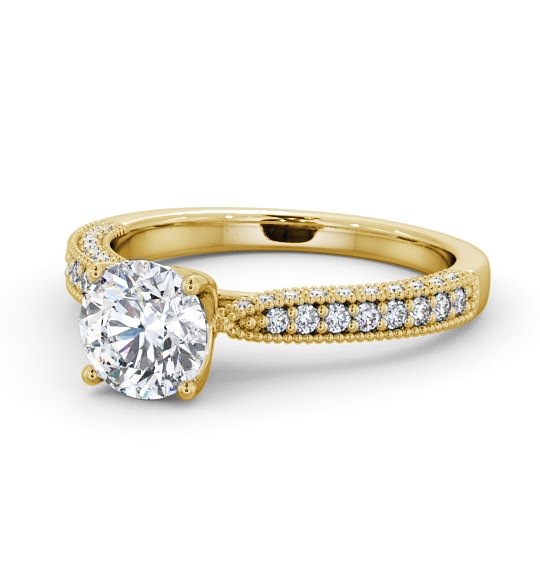  Vintage Style Engagement Ring 18K Yellow Gold Solitaire With Side Stones - Elba ENRD173_YG_THUMB2 