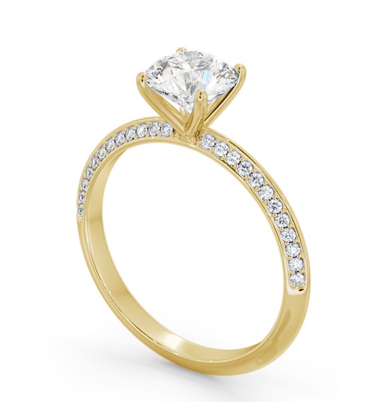 Round Diamond Knife Edge Engagement Ring 18K Yellow Gold Solitaire with Channel Set Side Stones ENRD173S_YG_THUMB1