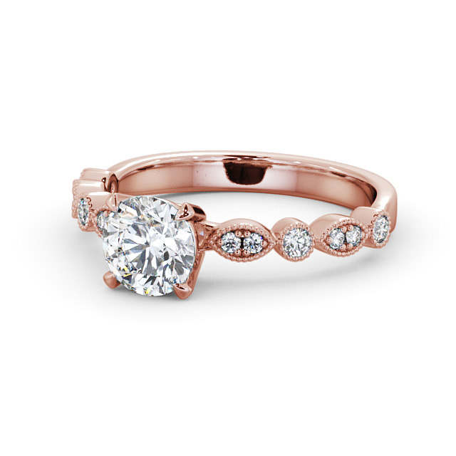 Vintage Style Engagement Ring 18K Rose Gold Solitaire With Side Stones - Aurel ENRD174_RG_FLAT