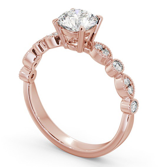 Vintage Style Unique Band Engagement Ring 9K Rose Gold Solitaire with Channel Set Side Stones ENRD174_RG_THUMB1