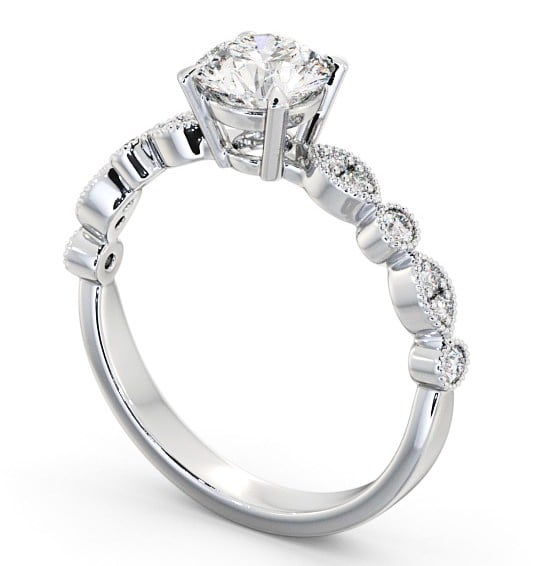 Vintage Style Unique Band Engagement Ring Platinum Solitaire with Channel Set Side Stones ENRD174_WG_THUMB1