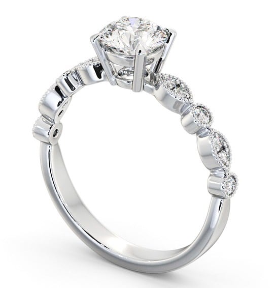 Vintage Style Unique Band Engagement Ring Platinum Solitaire with Channel Set Side Stones ENRD174_WG_THUMB1 