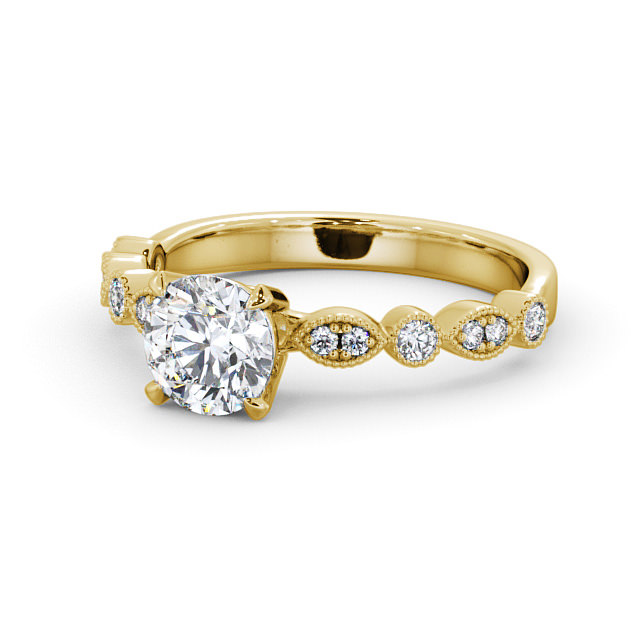 Vintage Style Engagement Ring 18K Yellow Gold Solitaire With Side Stones - Aurel ENRD174_YG_FLAT