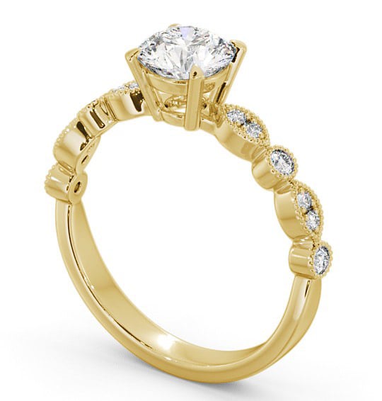 Vintage Style Unique Band Engagement Ring 18K Yellow Gold Solitaire with Channel Set Side Stones ENRD174_YG_THUMB1