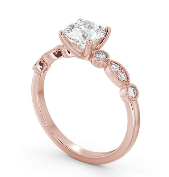 Round Diamond Vintage Style Engagement Ring 18K Rose Gold Solitaire with Channel Set Side Stones ENRD175S_RG_THUMB1 