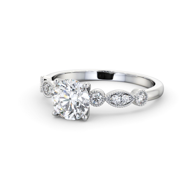Round Diamond Engagement Ring 9K White Gold Solitaire With Side Stones - Riya ENRD175S_WG_FLAT