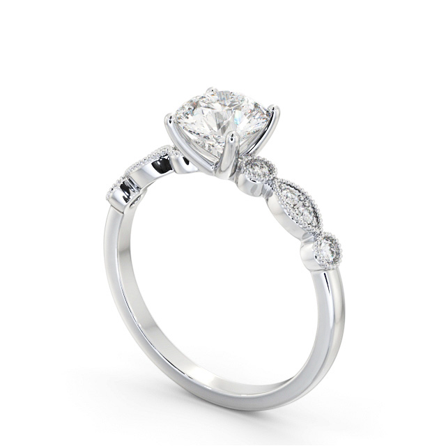 Round Diamond Engagement Ring 9K White Gold Solitaire With Side Stones - Riya ENRD175S_WG_SIDE