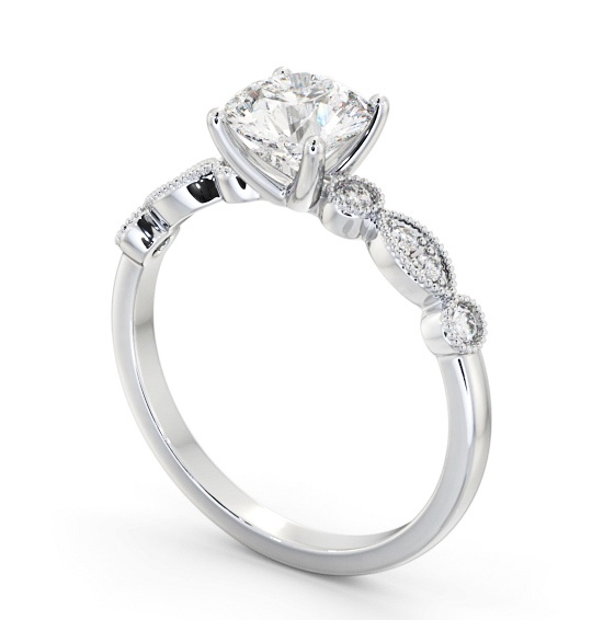Round Diamond Vintage Style Engagement Ring 9K White Gold Solitaire with Channel Set Side Stones ENRD175S_WG_THUMB1