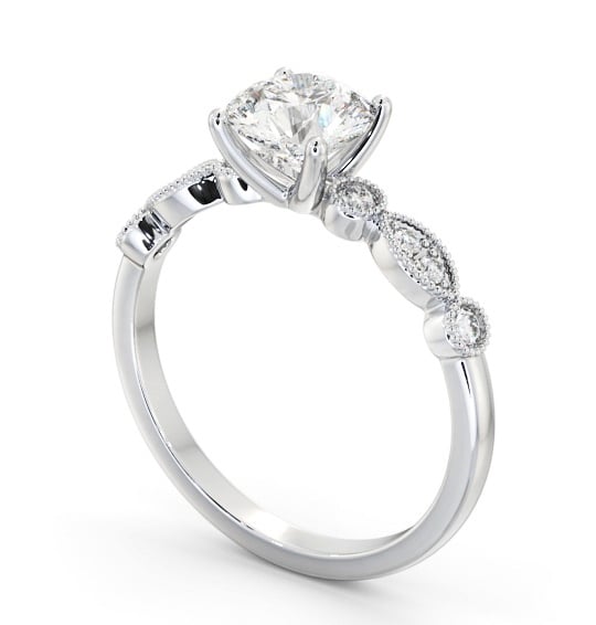 Round Diamond Vintage Style Engagement Ring 18K White Gold Solitaire with Channel Set Side Stones ENRD175S_WG_THUMB1 