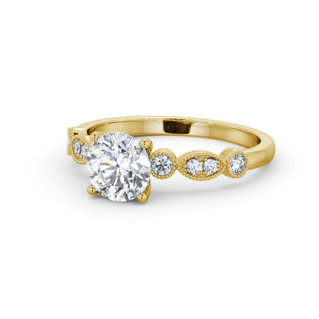 Round Diamond Engagement Ring 18K Yellow Gold Solitaire With Side Stones - Riya ENRD175S_YG_FLAT