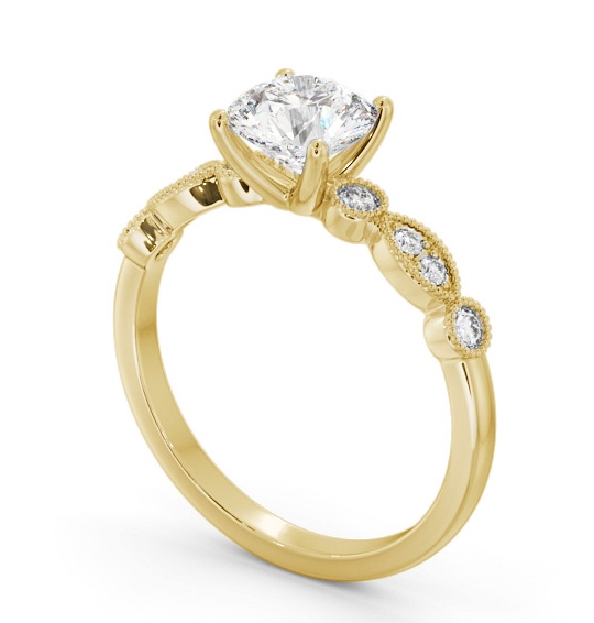 Round Diamond Vintage Style Engagement Ring 18K Yellow Gold Solitaire with Channel Set Side Stones ENRD175S_YG_THUMB1