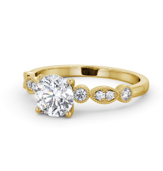  Round Diamond Engagement Ring 18K Yellow Gold Solitaire With Side Stones - Riya ENRD175S_YG_THUMB2 
