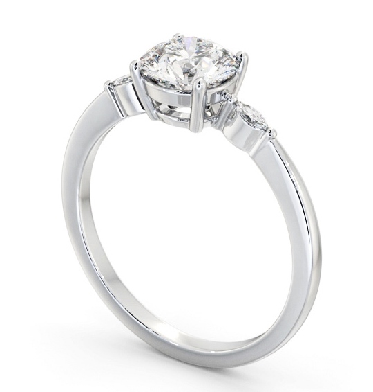 Round Diamond Engagement Ring 9K White Gold Solitaire with Marquise Shape Side Stones ENRD176S_WG_THUMB1