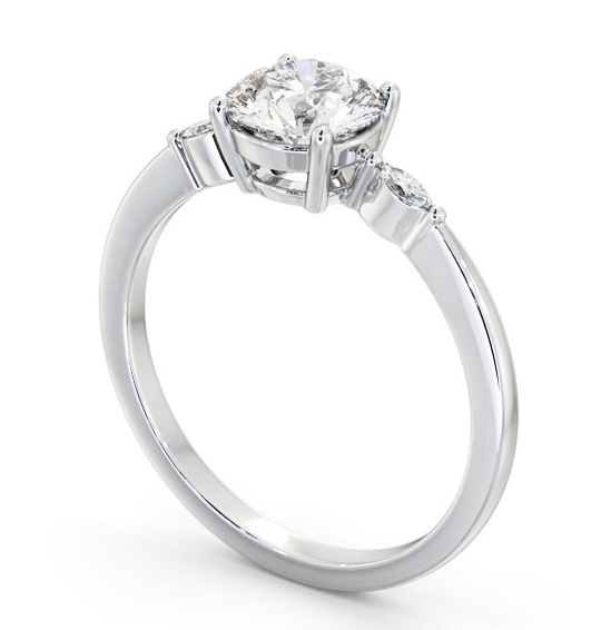 Round Diamond Engagement Ring 18K White Gold Solitaire with Marquise Shape Side Stones ENRD176S_WG_THUMB1 