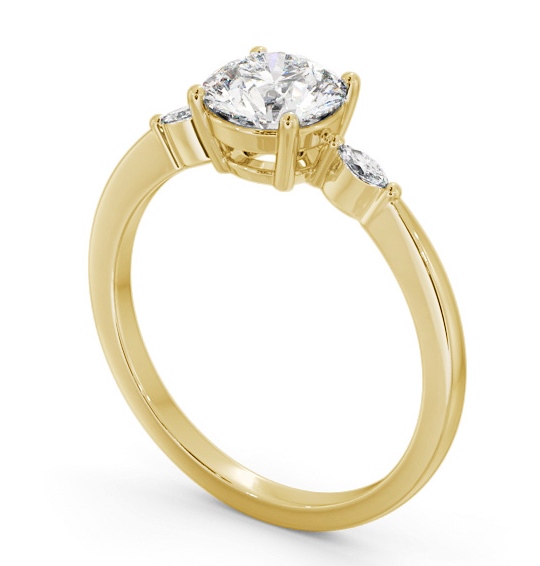 Round Diamond Engagement Ring 18K Yellow Gold Solitaire with Marquise Shape Side Stones ENRD176S_YG_THUMB1