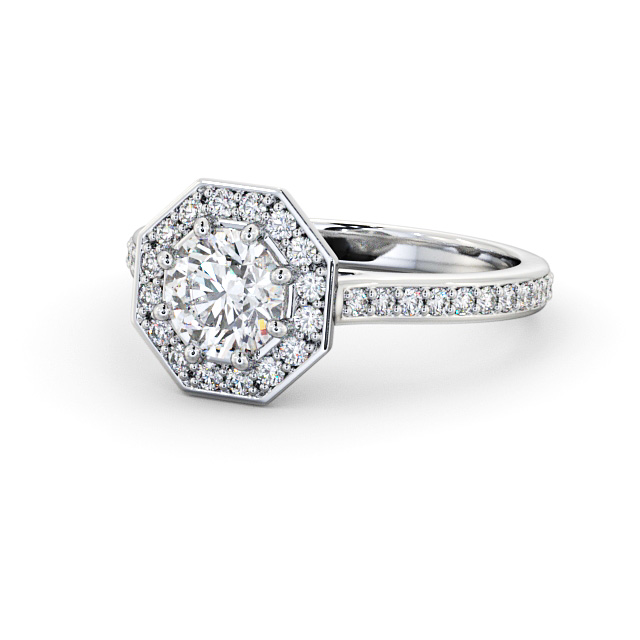 Halo Round Diamond Engagement Ring 9K White Gold - Mirna ENRD177_WG_FLAT