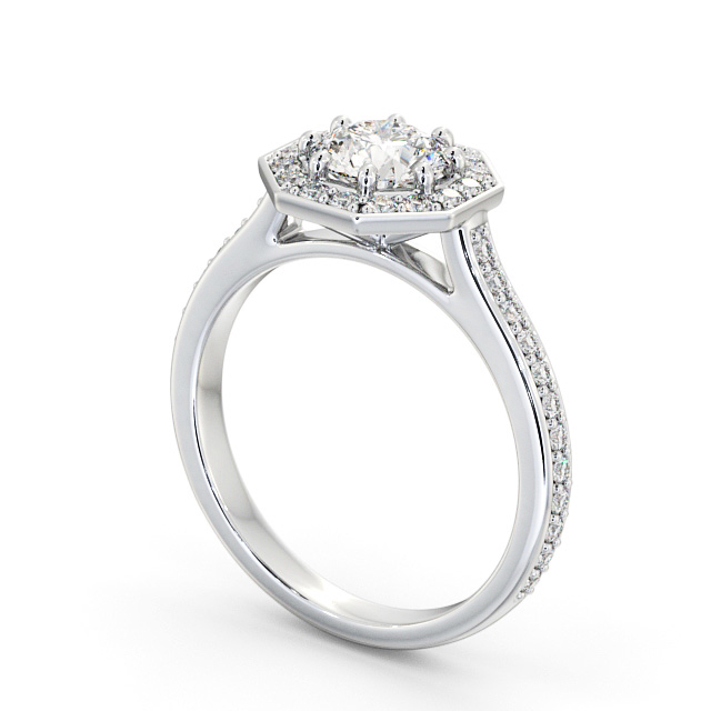 Halo Round Diamond Engagement Ring 9K White Gold - Mirna ENRD177_WG_SIDE