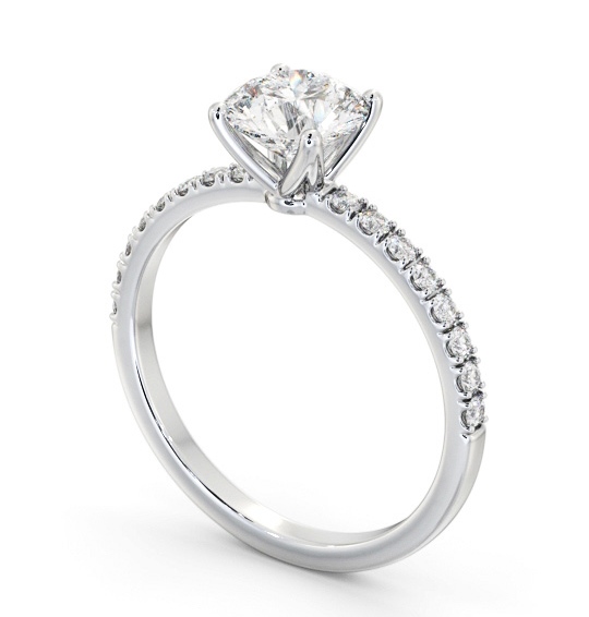 Round Diamond 4 Prong Engagement Ring 18K White Gold Solitaire with Channel Set Side Stones ENRD177S_WG_THUMB1