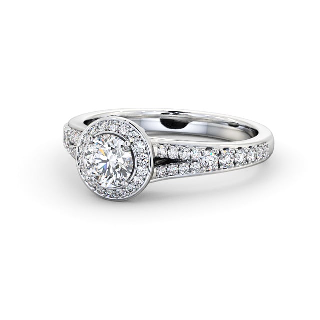 Halo Round Diamond Engagement Ring 18K White Gold - Roslea ENRD178_WG_FLAT
