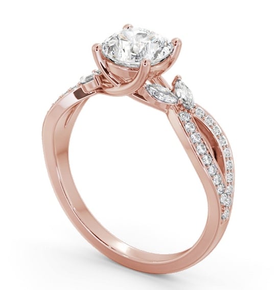 Round Diamond Engagement Ring 18K Rose Gold Solitaire With Side Stones - Avarn ENRD178S_RG_THUMB1