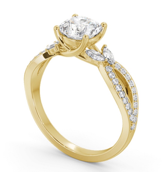 Round Diamond Engagement Ring 18K Yellow Gold Solitaire With Side Stones - Avarn ENRD178S_YG_THUMB1