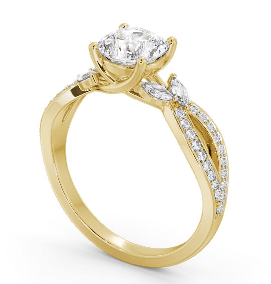 Round Diamond Exquisite Design Engagement Ring 18K Yellow Gold Solitaire with Channel Set Side Stones ENRD178S_YG_THUMB1