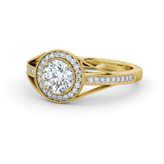 Halo Round Diamond Engagement Ring 9K Yellow Gold - Tabor ENRD179_YG_FLAT