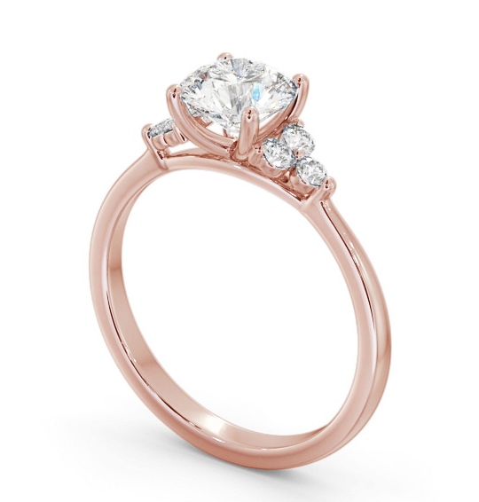 Round Diamond Engagement Ring 18K Rose Gold Solitaire with Three Round Diamonds On Each Side ENRD179S_RG_THUMB1