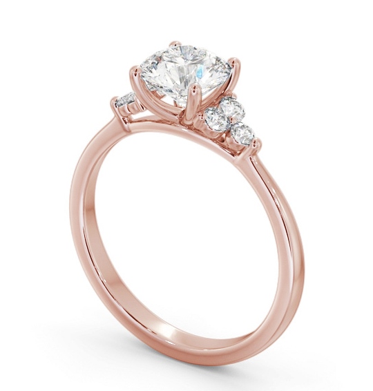 Round Diamond Engagement Ring 9K Rose Gold Solitaire with Three Round Diamonds On Each Side ENRD179S_RG_THUMB1