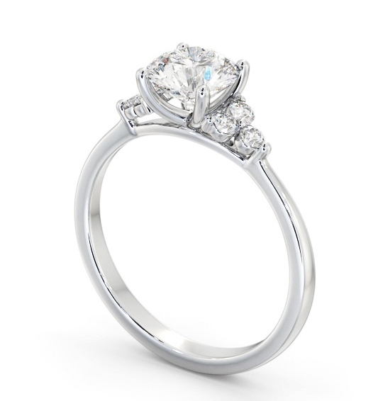 Round Diamond Engagement Ring 18K White Gold Solitaire with Three Round Diamonds On Each Side ENRD179S_WG_THUMB1 