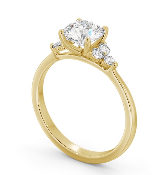 Round Diamond Engagement Ring 18K Yellow Gold Solitaire with Three Round Diamonds On Each Side ENRD179S_YG_THUMB1