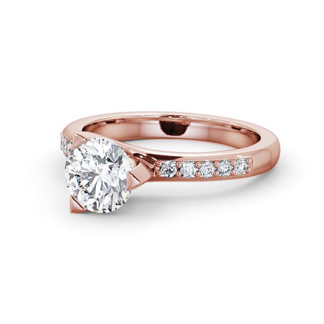 Round Diamond Engagement Ring 18K Rose Gold Solitaire With Side Stones - Leire ENRD17S_RG_FLAT