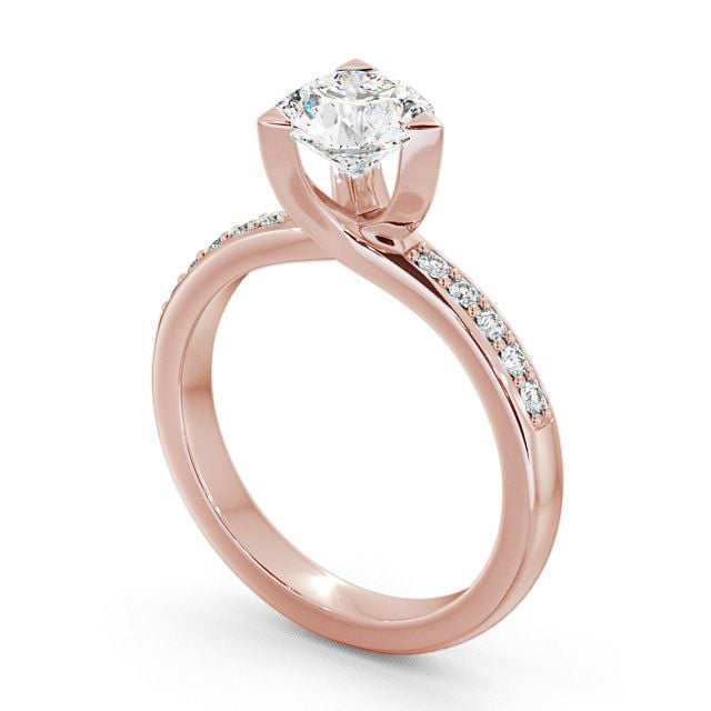 Round Diamond Engagement Ring 18K Rose Gold Solitaire With Side Stones - Leire