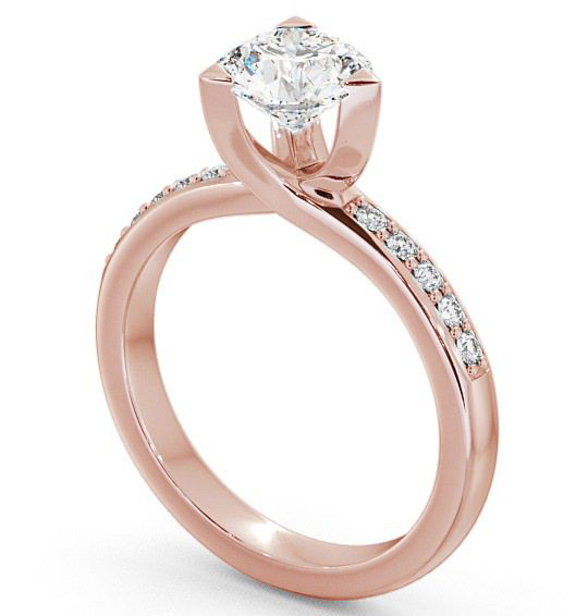 Round Diamond Rotated Head 3 Prong Engagement Ring 9K Rose Gold Solitaire with Channel Set Side Stones ENRD17S_RG_THUMB1