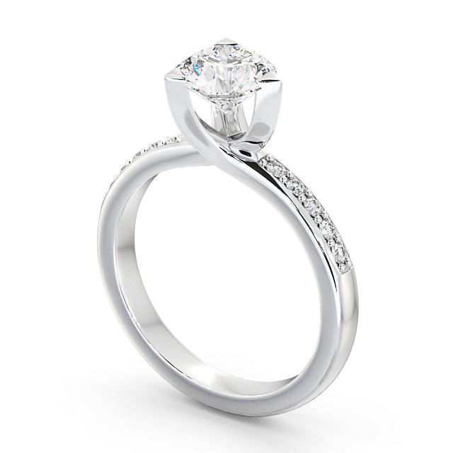 Round Diamond Engagement Ring Palladium Solitaire With Side Stones - Leire ENRD17S_WG_SIDE