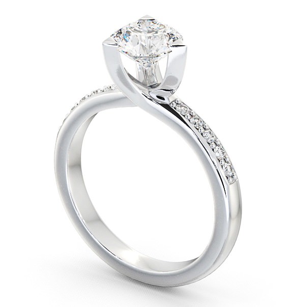 Round Diamond Rotated Head 3 Prong Engagement Ring 18K White Gold Solitaire with Channel Set Side Stones ENRD17S_WG_THUMB1