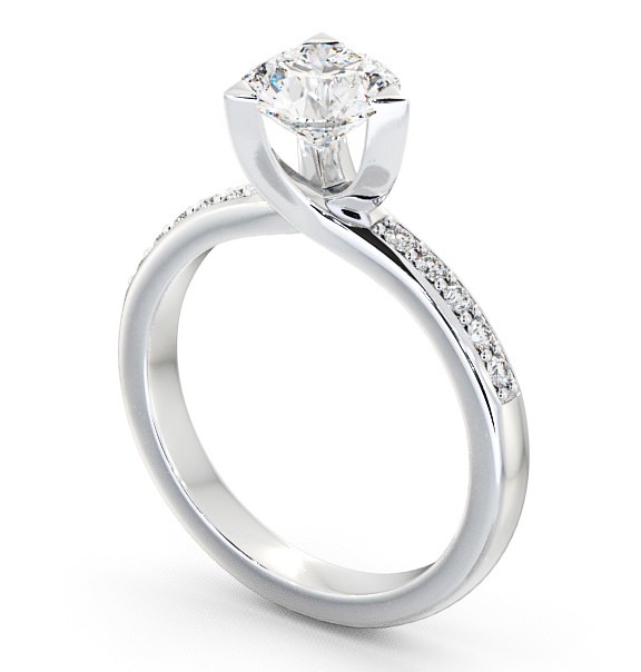 Round Diamond Rotated Head 3 Prong Engagement Ring 18K White Gold Solitaire with Channel Set Side Stones ENRD17S_WG_THUMB1 