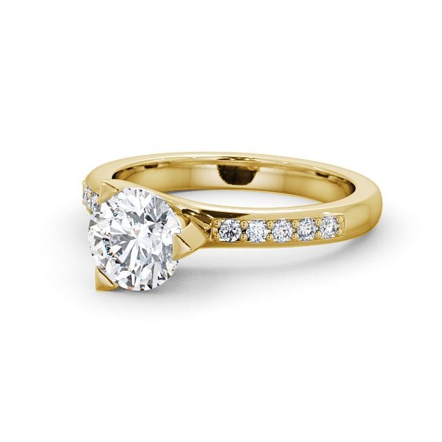 Round Diamond Engagement Ring 9K Yellow Gold Solitaire With Side Stones - Leire ENRD17S_YG_FLAT
