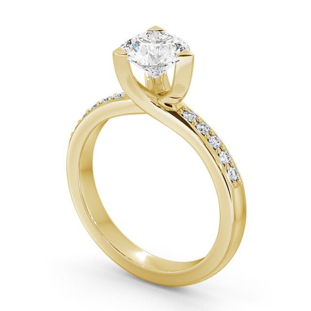 Round Diamond Engagement Ring 18K Yellow Gold Solitaire With Side Stones - Leire